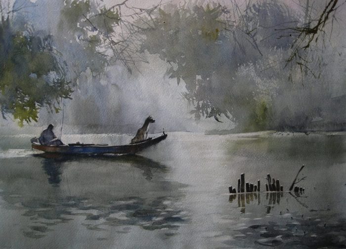 Карпан, акварель, пейзаж, Корженевский