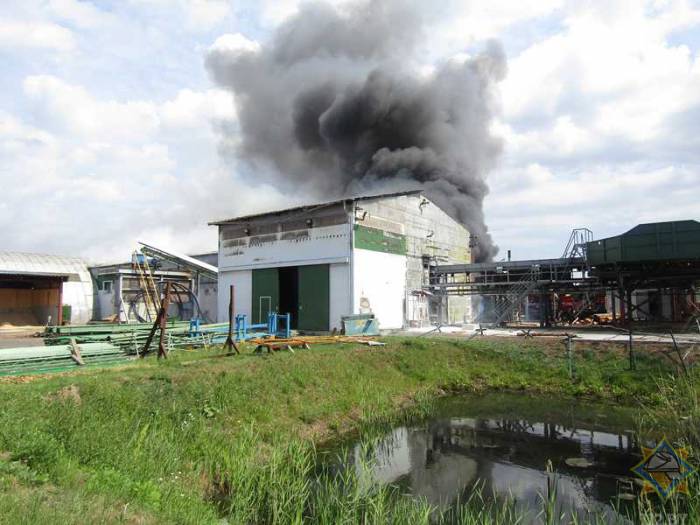 Сегодня в Витебске горела лесопилка. Пожар был таким сильным, что его тушили примерно час 19 единиц техники и около 60 спасателей