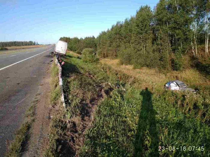 В Толочинском районе легковушка столкнулась с микроавтобусом и вылетела в кювет. Пострадала пассажир одного из авто