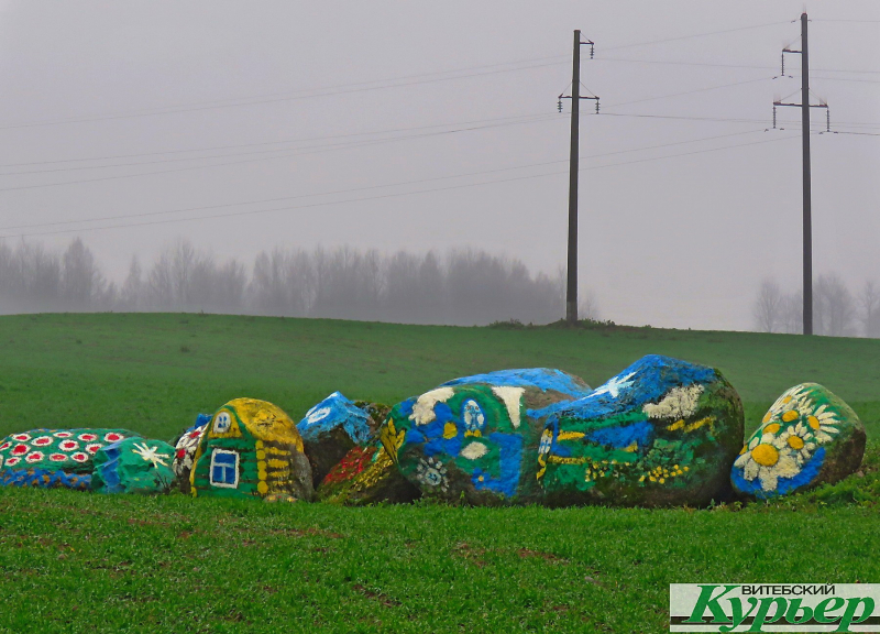 Необычными рисунками на камнях украсили обочину дороги в Городокском районе