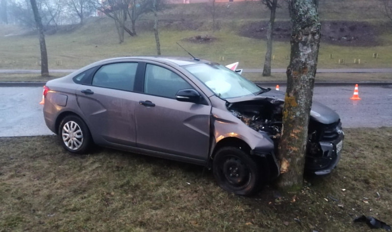 В Новополоцке автомобиль Lada Vesta въехал в дерево